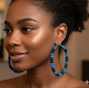 Wooden earrings, hoop earrings with wooden beads, large hoop earrings